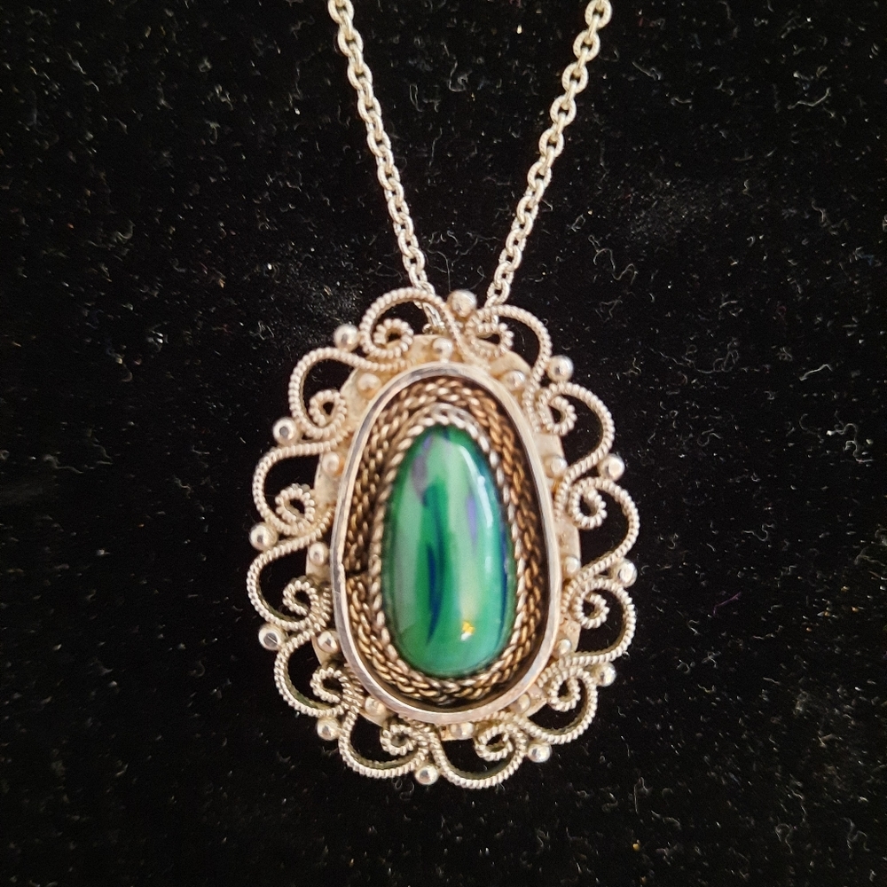 Vintage sterling silver and Eilat stone brooch/necklace